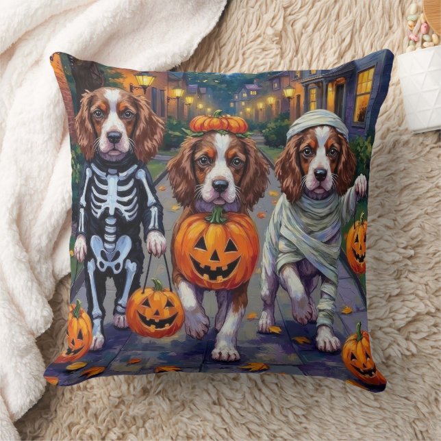 Springer Spaniel Dogs In Halloween Costumes Cushion (Blanket)