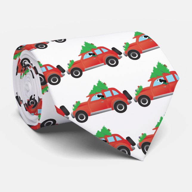 Springer Spaniel driving car with Christmas tree Tie (Rolled)