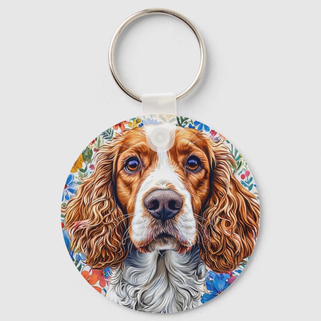 🐶 Springer Spaniel Floral Gift For Dog Lover 🎁 Key Ring (Front)
