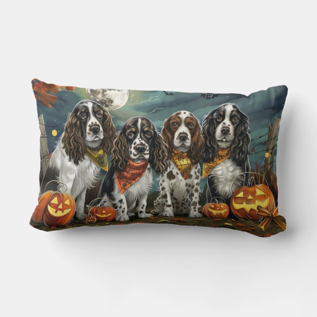 Springer Spaniel Halloween Spooky Lumbar Cushion (Back)