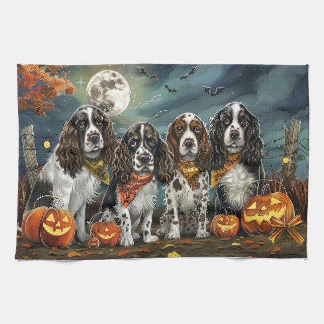 Springer Spaniel Halloween Spooky Tea Towel (Horizontal)