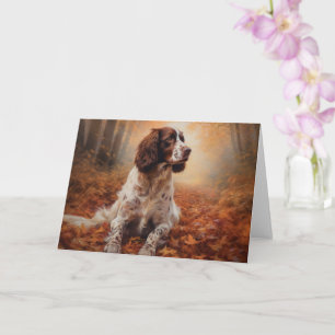 Springer Spaniel in Autumn Leaves Fall Inspire  Card