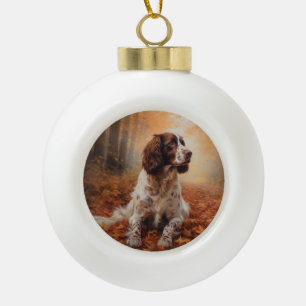 Springer Spaniel in Autumn Leaves Fall Inspire Ceramic Ball Christmas Ornament