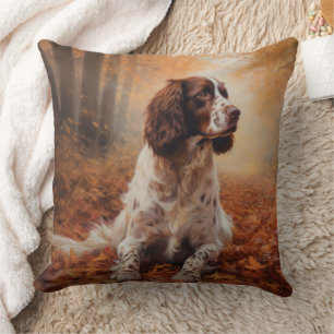 Springer Spaniel in Autumn Leaves Fall Inspire  Cushion