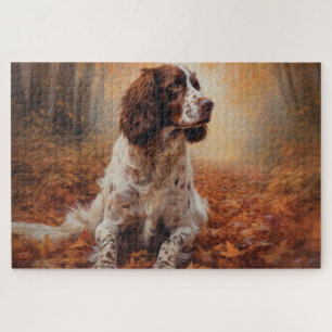 Springer Spaniel in Autumn Leaves Fall Inspire Jigsaw Puzzle