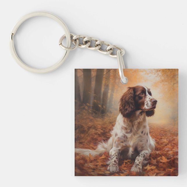 Springer Spaniel in Autumn Leaves Fall Inspire  Key Ring (Front)