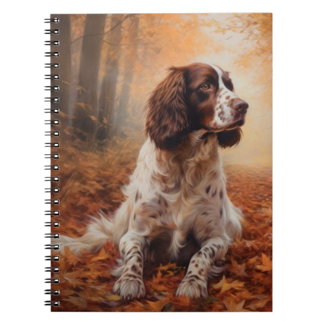 Springer Spaniel in Autumn Leaves Fall Inspire  Notebook (Front)