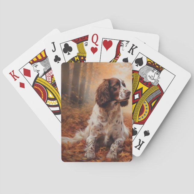 Springer Spaniel in Autumn Leaves Fall Inspire  Playing Cards (Back)