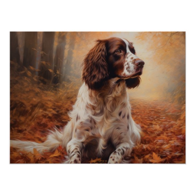 Springer Spaniel in Autumn Leaves Fall Inspire  Poster (Front)