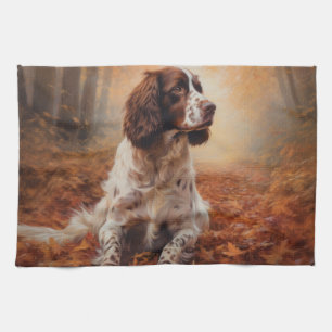 Springer Spaniel in Autumn Leaves Fall Inspire  Tea Towel