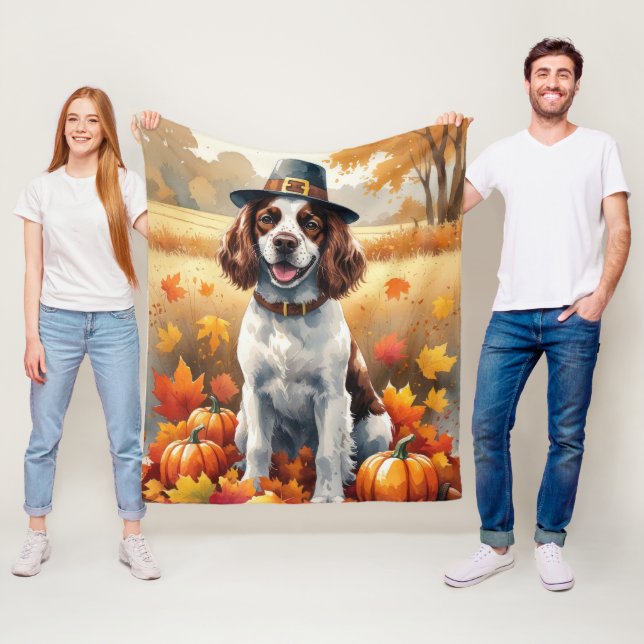 Springer Spaniel In Autumn Leaves Thanksgiving Art Fleece Blanket (In Situ)