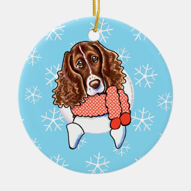 Springer Spaniel Let it Snow Ceramic Tree Decoration (Front)