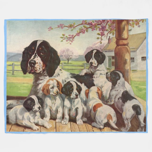 springer spaniel mum and puppies fleece blanket (Front (Horizontal))