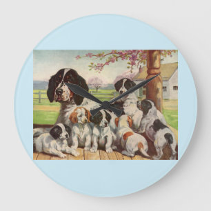 springer spaniel mum and puppies large clock