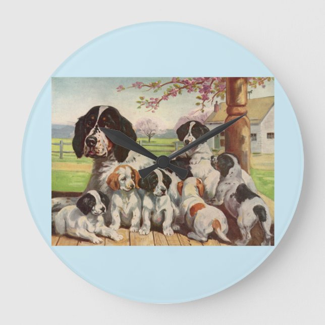 springer spaniel mum and puppies large clock (Front)