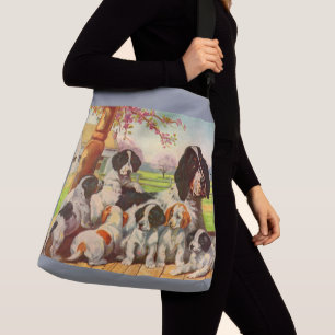 Springer spaniel mum and puppies print crossbody bag