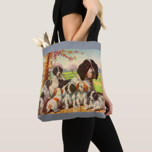 Springer spaniel mum and puppies print tote bag