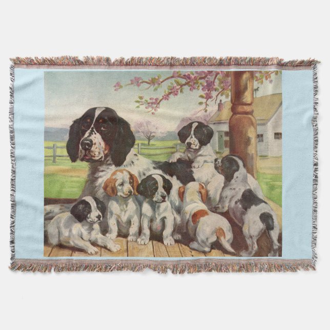 springer spaniel mum and puppies throw blanket (Front)
