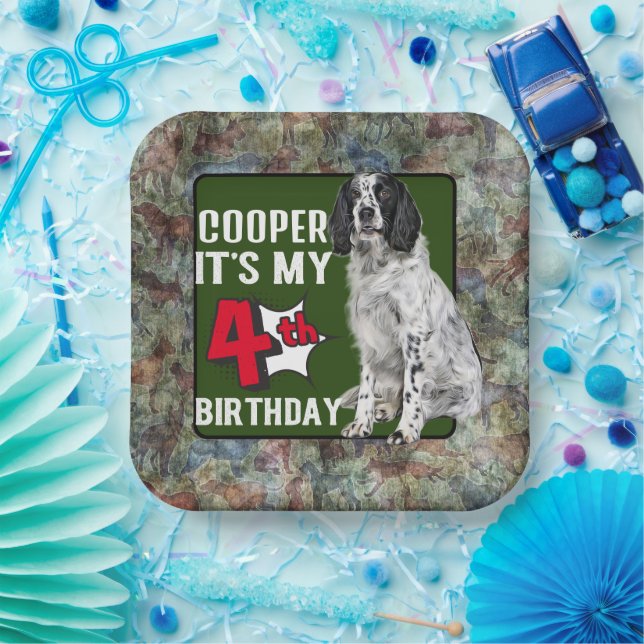 Springer Spaniel Personalised 4th birthday party Paper Plate (Party)