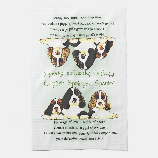 Springer Spaniel Puppies Tea Towel (Vertical)