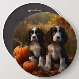 Springer Spaniel Puppy Autumn Delight Pumpkin 6 Cm Round Badge