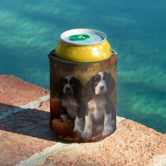 Springer Spaniel Puppy Autumn Delight Pumpkin  Can Cooler (In Situ Pool)