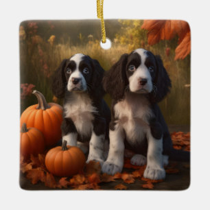 Springer Spaniel Puppy Autumn Delight Pumpkin  Ceramic Ornament