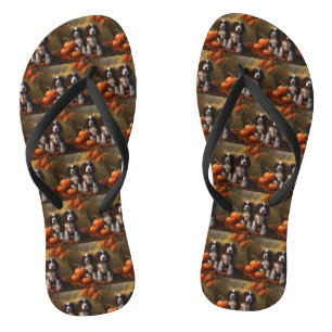 Springer Spaniel Puppy Autumn Delight Pumpkin  Flip Flops