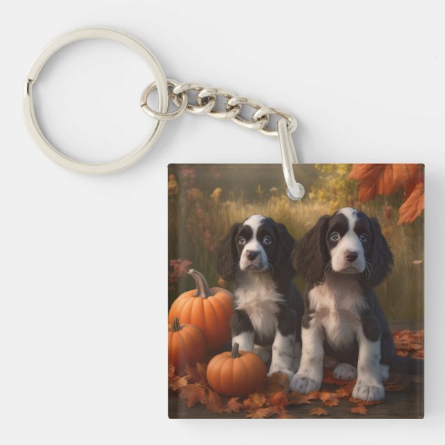 Springer Spaniel Puppy Autumn Delight Pumpkin  Key Ring (Front)
