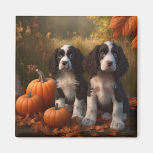 Springer Spaniel Puppy Autumn Delight Pumpkin Magnet