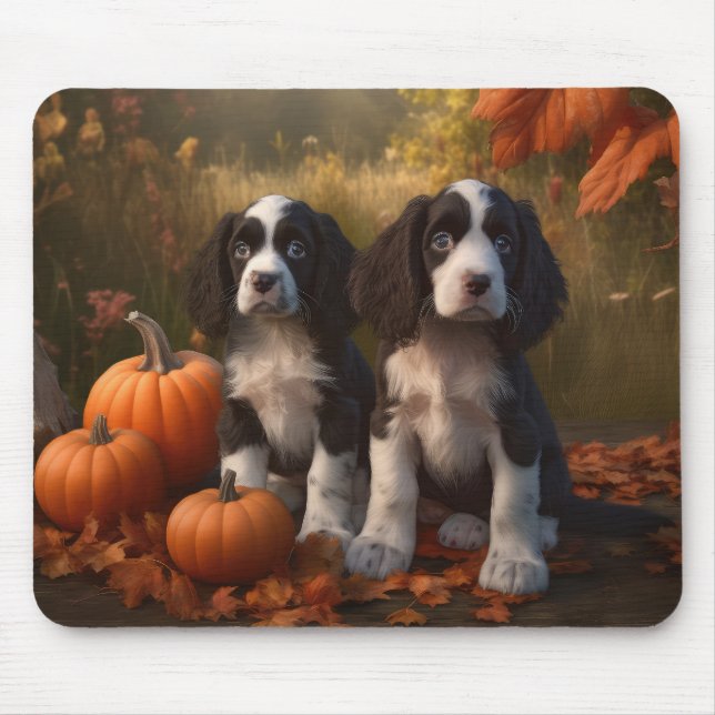 Springer Spaniel Puppy Autumn Delight Pumpkin  Mouse Mat (Front)