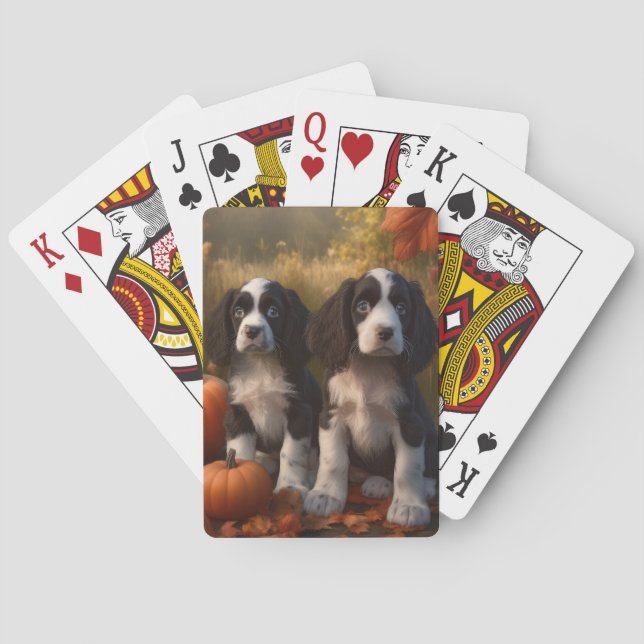 Springer Spaniel Puppy Autumn Delight Pumpkin  Playing Cards (Back)