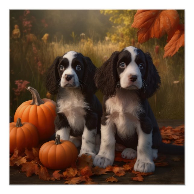 Springer Spaniel Puppy Autumn Delight Pumpkin  Poster (Front)