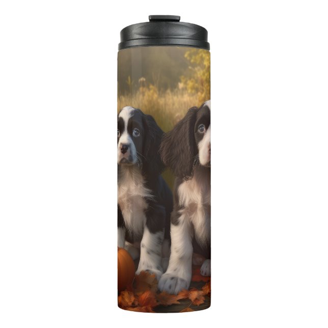 Springer Spaniel Puppy Autumn Delight Pumpkin  Thermal Tumbler (Front)
