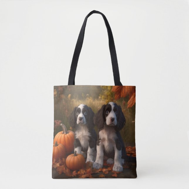 Springer Spaniel Puppy Autumn Delight Pumpkin  Tote Bag (Front)