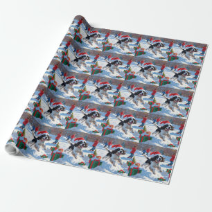 Springer Spaniel Running Snow with Christmas Hat Wrapping Paper