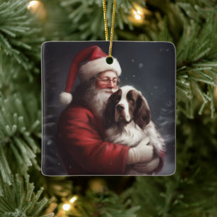Springer Spaniel Santa Claus Festive Christmas Ceramic Ornament