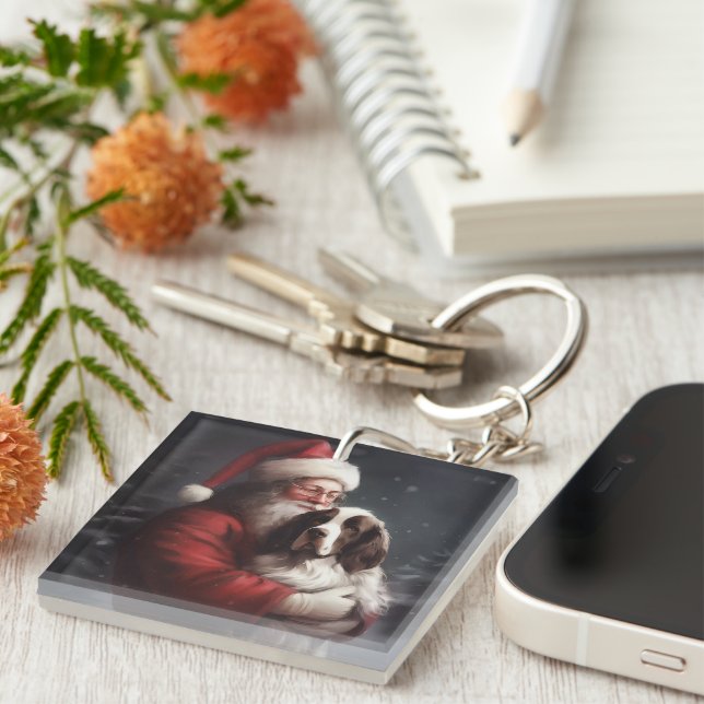 Springer Spaniel Santa Claus Festive Christmas Key Ring (Front Right)