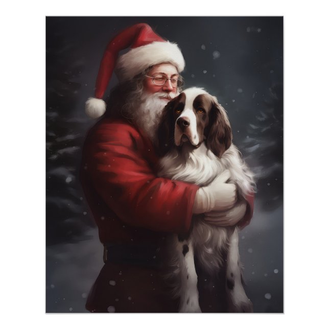 Springer Spaniel Santa Claus Festive Christmas Poster (Front)