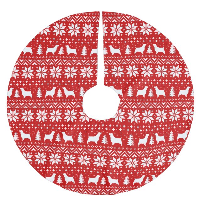Springer Spaniel Silhouettes Christmas Pattern Red Brushed Polyester Tree Skirt (Front)