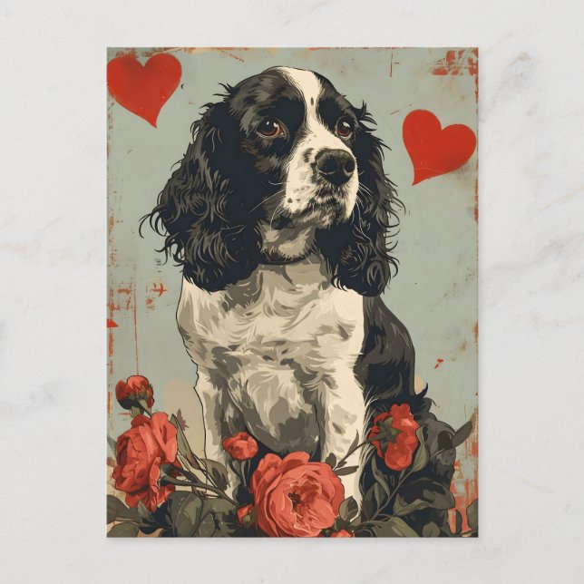 Springer Spaniel Valentine's Day Vintage Postcard (Front)