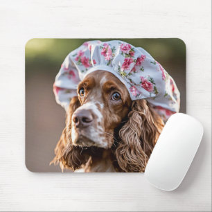 Springer Spaniel Wearing a Shower Cap Mouse Mat