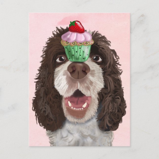 Springer Spaniel with Cupcake 2 Postcard (Front)