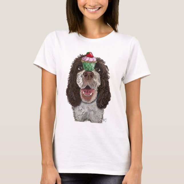 Springer Spaniel with Cupcake T-Shirt (Front)