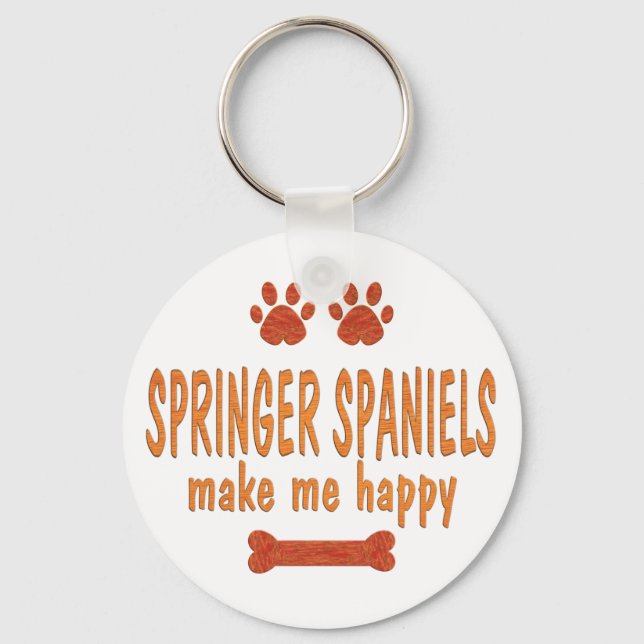 Springer Spaniels Make Me Happy Key Ring (Front)
