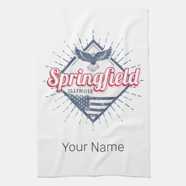 Springfield City Illinois United States Retro USA Tea Towel (Vertical)