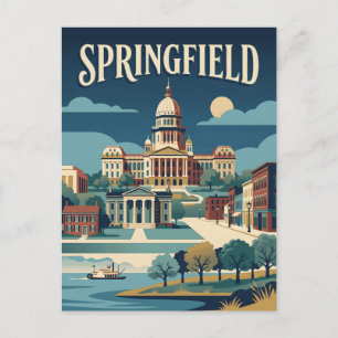 Springfield Cityscape Retro Vintage Travel Poster Postcard
