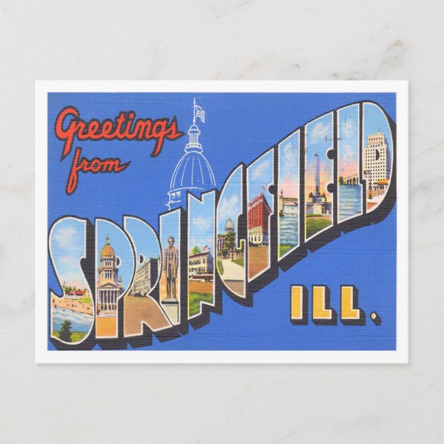 Springfield, Illinois Vintage Big Letters Postcard (Front)