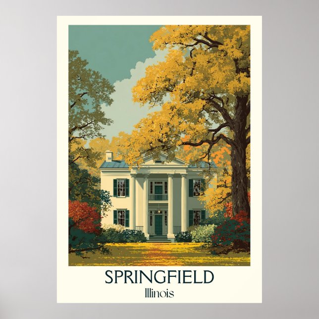 Springfield Illinois Vintage Lincoln Home Art Poster (Front)