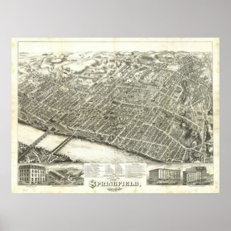 Springfield Mass. 1875 Antique Panoramic Map Poster
